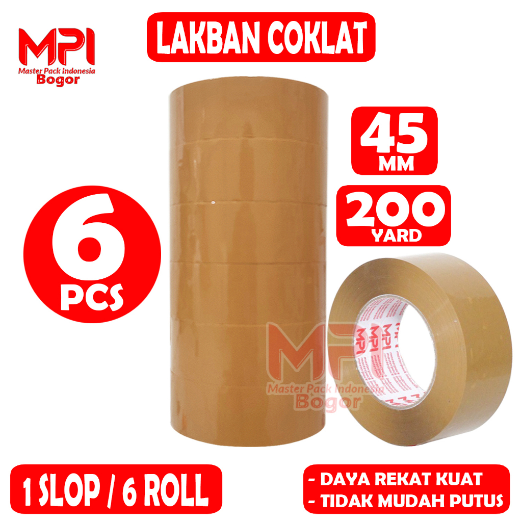 

6 PCS - Lakban Coklat JUMBO MPI 45 mm x 200 yard / Lakban Packing - Master Pack Indonesia Bogor