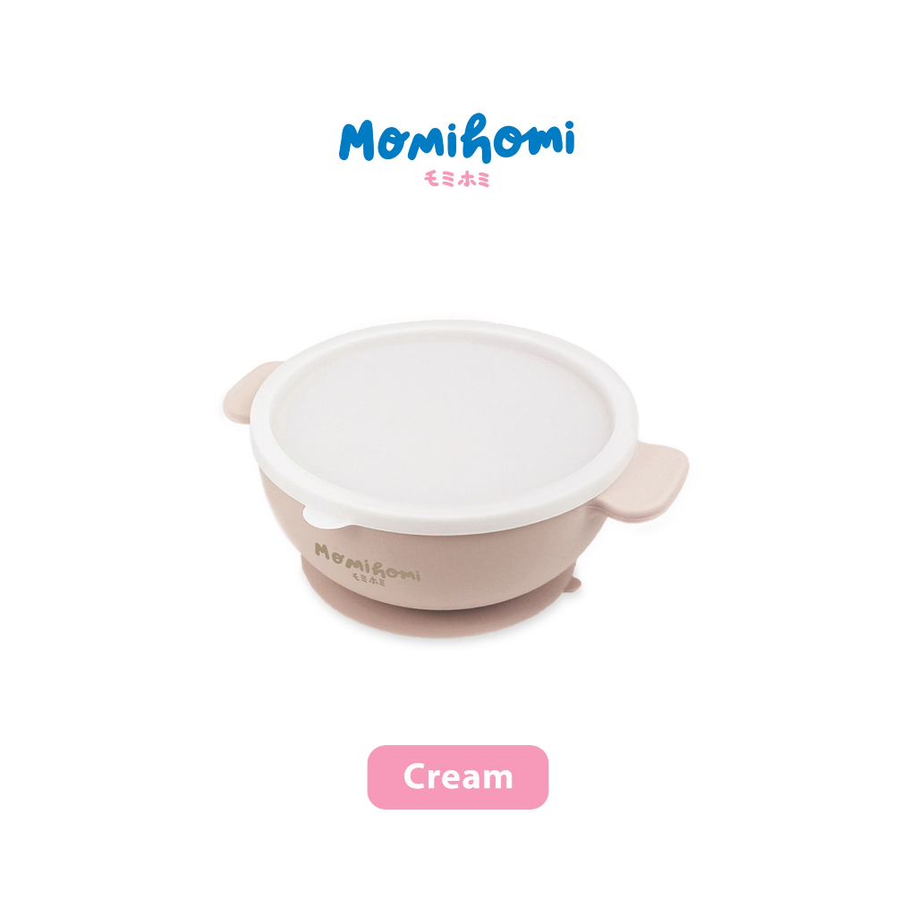 Momi Homi Sillicone Baby Bowl Suction BPA FREE Anti Slip Perlatan Makan Untuk Anak Lengkap Dengan Tutup Anti Tumpah Tempat Makan Bayi Mangkok Silikon Mangkuk Mpasi Bayi Tahan Panas / Microwave Safe 220 Derajat Celcius Food Grade 250 ML