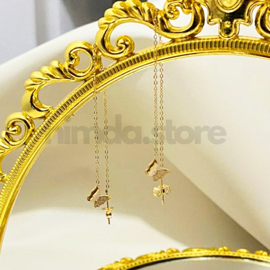 Anting Tusuk Kupu Juntai Panjang Titanium Premium