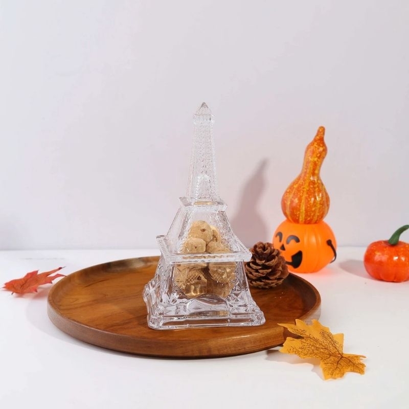 Toples kaca Tempat Permen kue kaca berbentuk menara eiffel Capodimonte