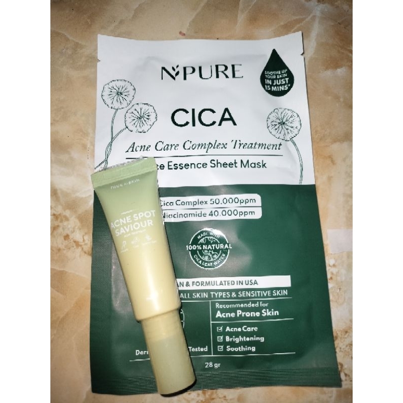 Acne Spot Savior by True To Skin & N'Pure Sheet Cica Mask