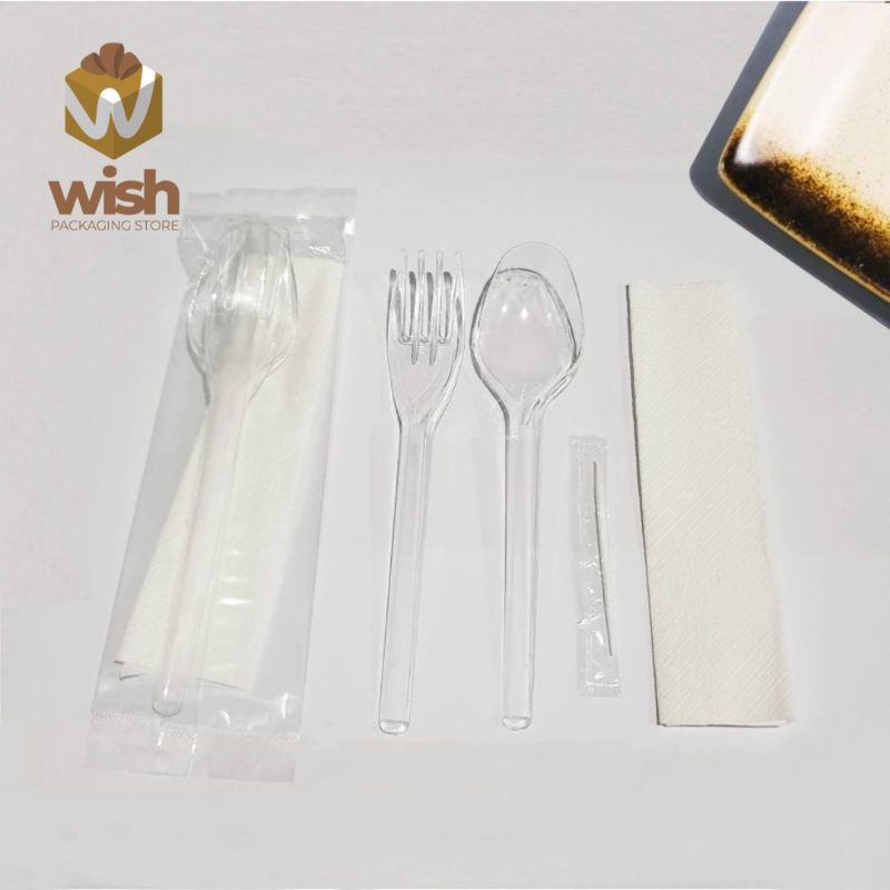 sendok garpu set plastik bening / set sendok garpu tissue tusuk gigi