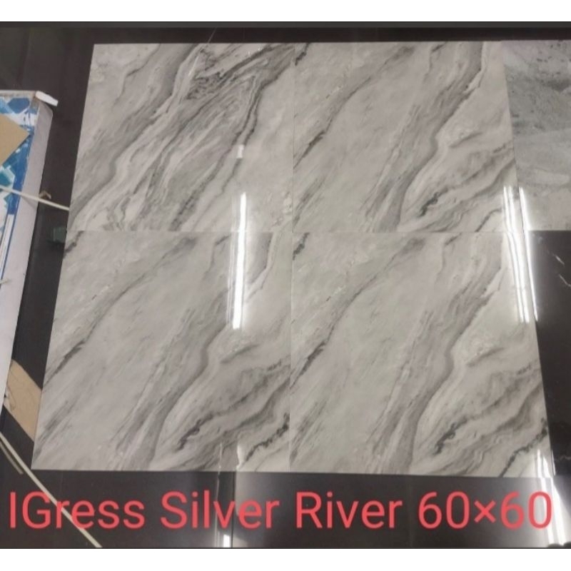 Granit 60x60 Glossy Abu Marmer IGRESS Silver River Motif Marmer Abu