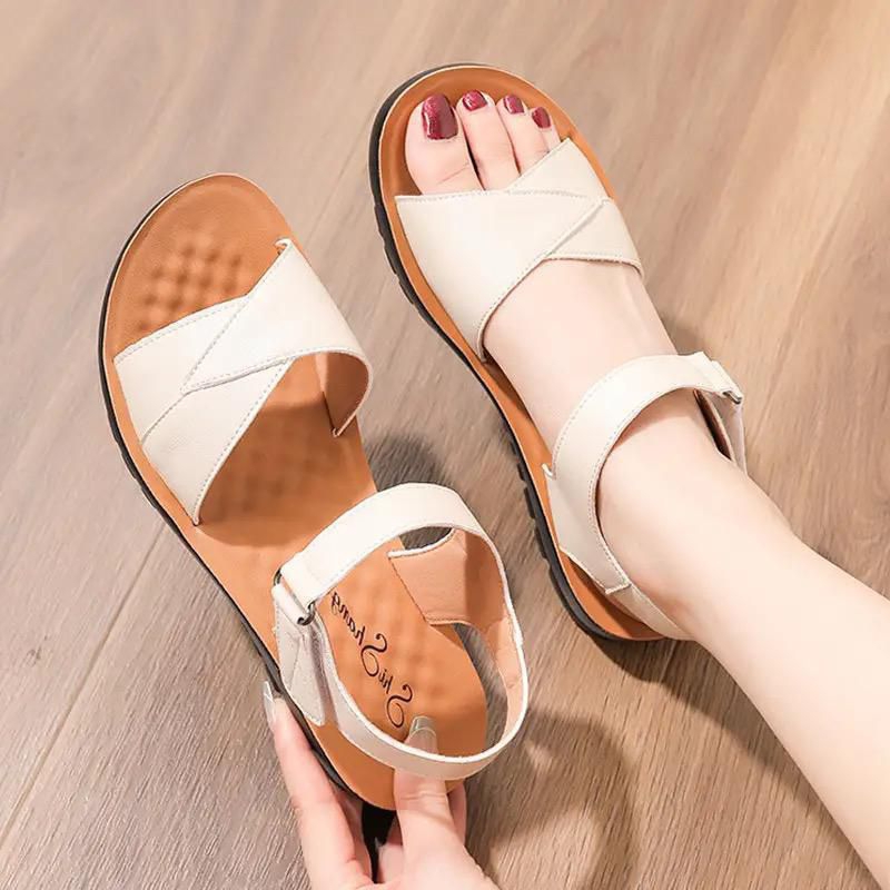 (IY69) Sandal wanita tali belakang bahan semi kulit simpel gaya Korea