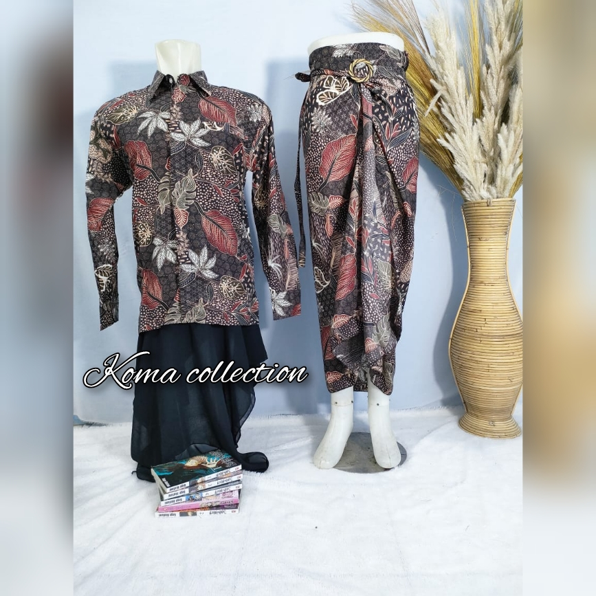 COD _Baju Couple Kemeja Batik pria dan Rok Lilit Motif Ubi Maroon / Couple kemeja Lengan panjang kon