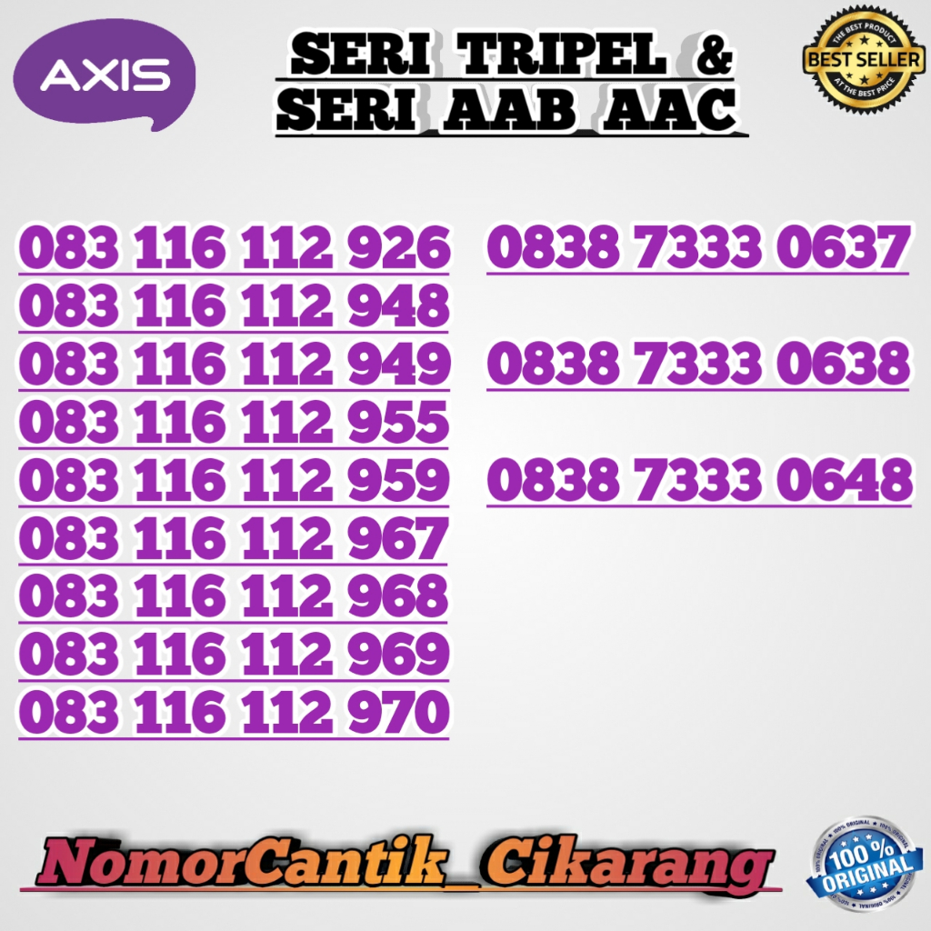 NOMOR CANTIK AXIS PROMO SERI TRIPEL 333 444 555 666 777 888 999 000 NOMOR CANTIK AXIS ABC ABC 116 11