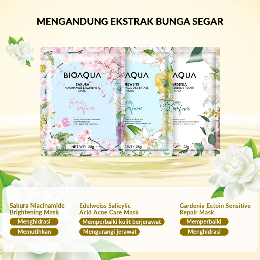 [ PAKET USAHA ] 40PCS BIOAQUA Sheet Mask Masker Wajah Flowers Series - Hydrating Essence Face Mask