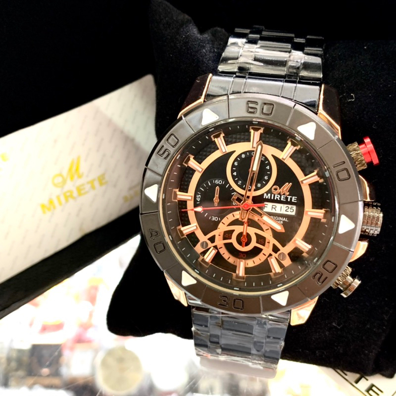 JAM TANGAN PRIA MIRETE ORI DUA TALI ANTI AIR TANGGAL HARI AKTIF, STRAP RANTAI ANTI KARAT KUARSA ANAL
