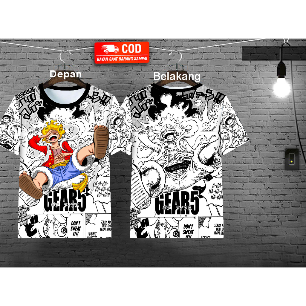 Kaos Distro Cowok Motif Luffy Depan Belakang ada Sablon Untuk Pria Dewasa