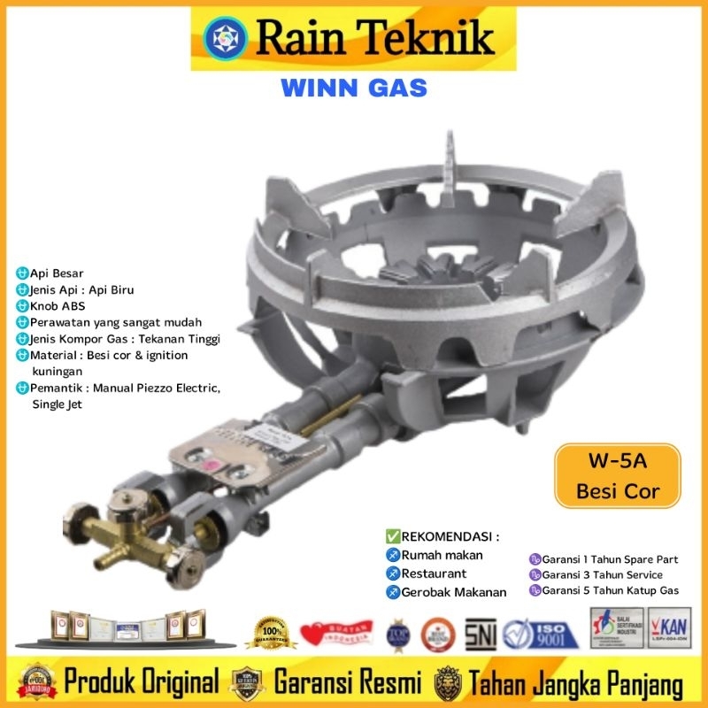 Kompor Gas Komersil 1 Tungku Winn Gas W-5A Stainless Tekanan Tinggi Api Besar + Manual / Kompor Gas 
