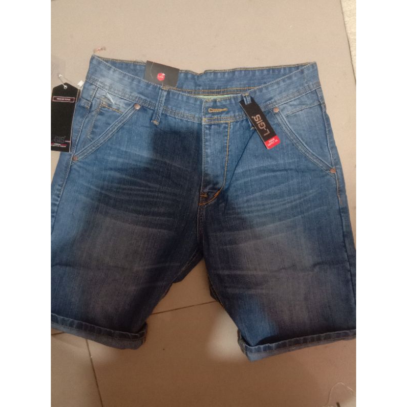 celana pendek jeans pria, jeans pendek pria, jeans pendek L GIS original pria