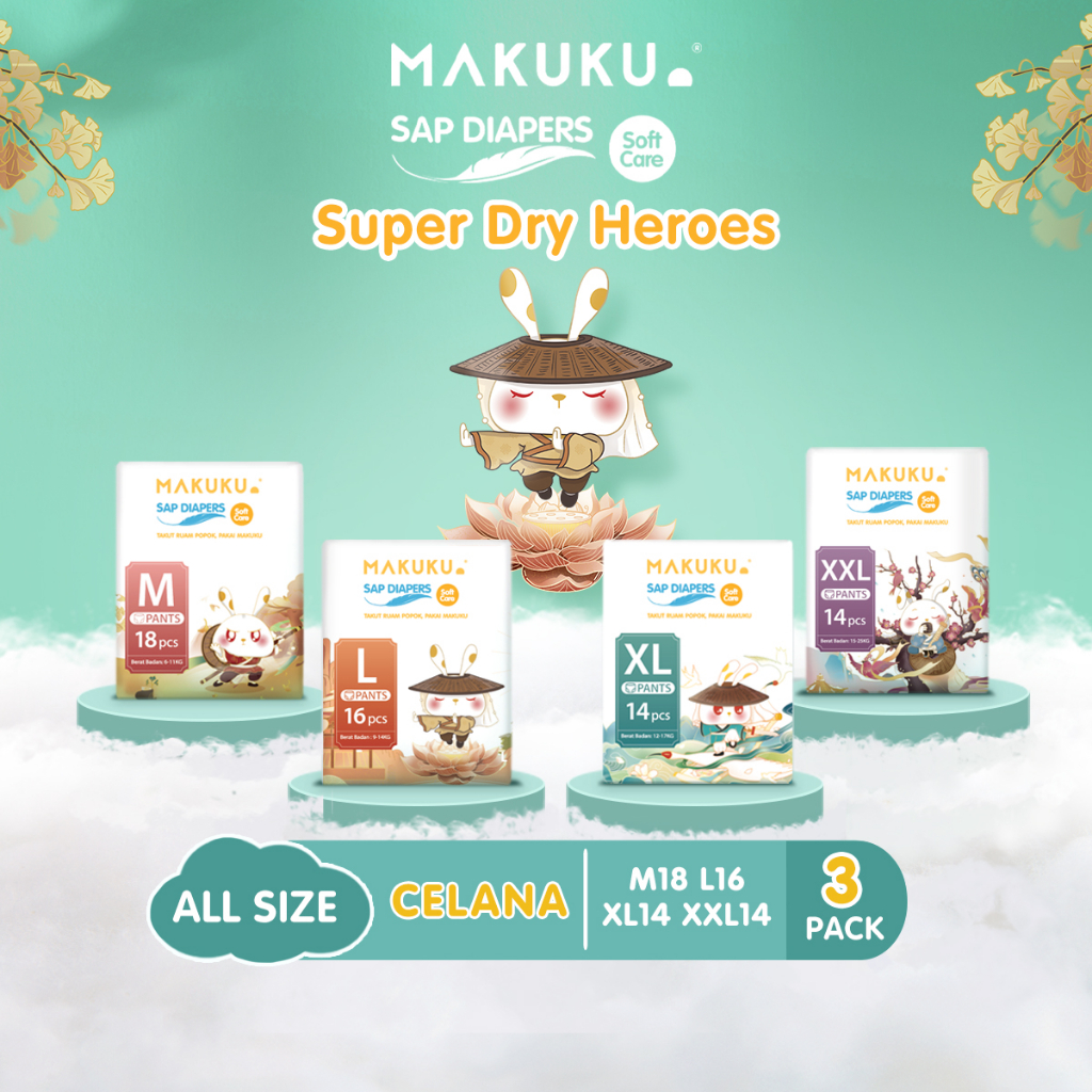 [3 PACK] MAKUKU SAP Diapers Soft Care  Pants Ukuran NB-S/M/L/XL/XXL Popok Bayi Anti Gumpal Super Dry