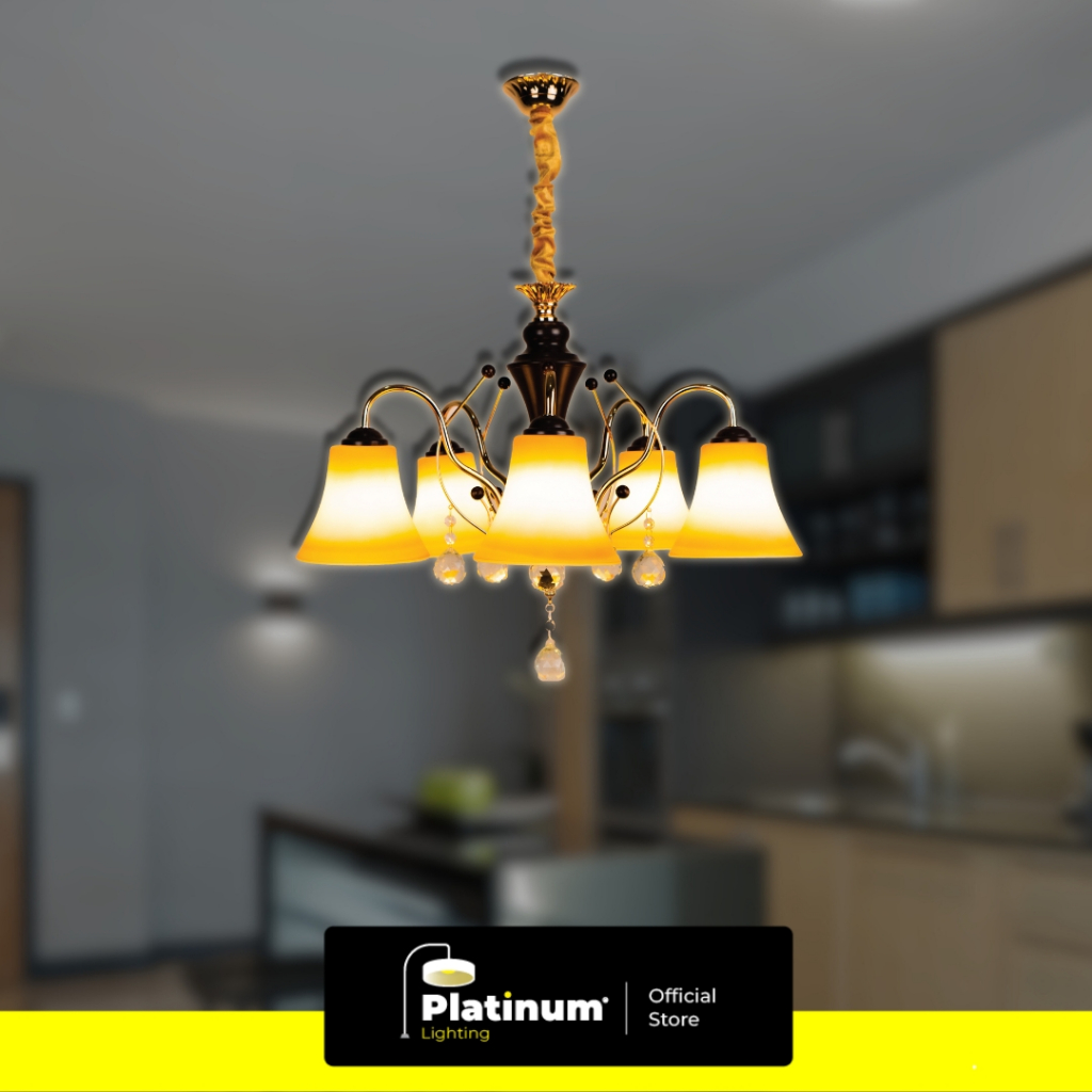 Lampu Gantung Minimalis Vintage Mix Yellow Dekorasi Ruangan 5 Lampu