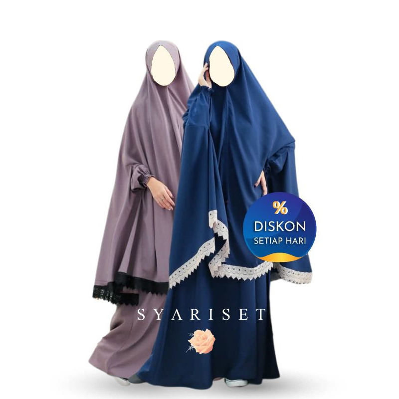 Daripuspitaid / Set Baju Muslim Polos Ori Gamis Cadar Syari Dewasa Busui Model Renda Khimar Lengan S