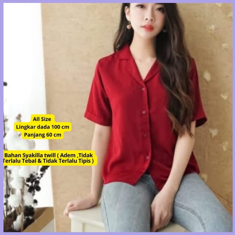 Baju Atasan Blouse Wanita Polos Lengan Pendek Kerah V Kemeja Kerja Wanita Strech Adem