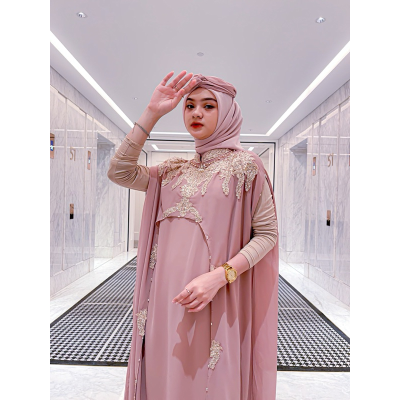 Laudia Kaftan Gamis Wanita Muslim Lebaran Kondangan Pesta Premium Terbaru Mewah Simple Elegan Ceruty