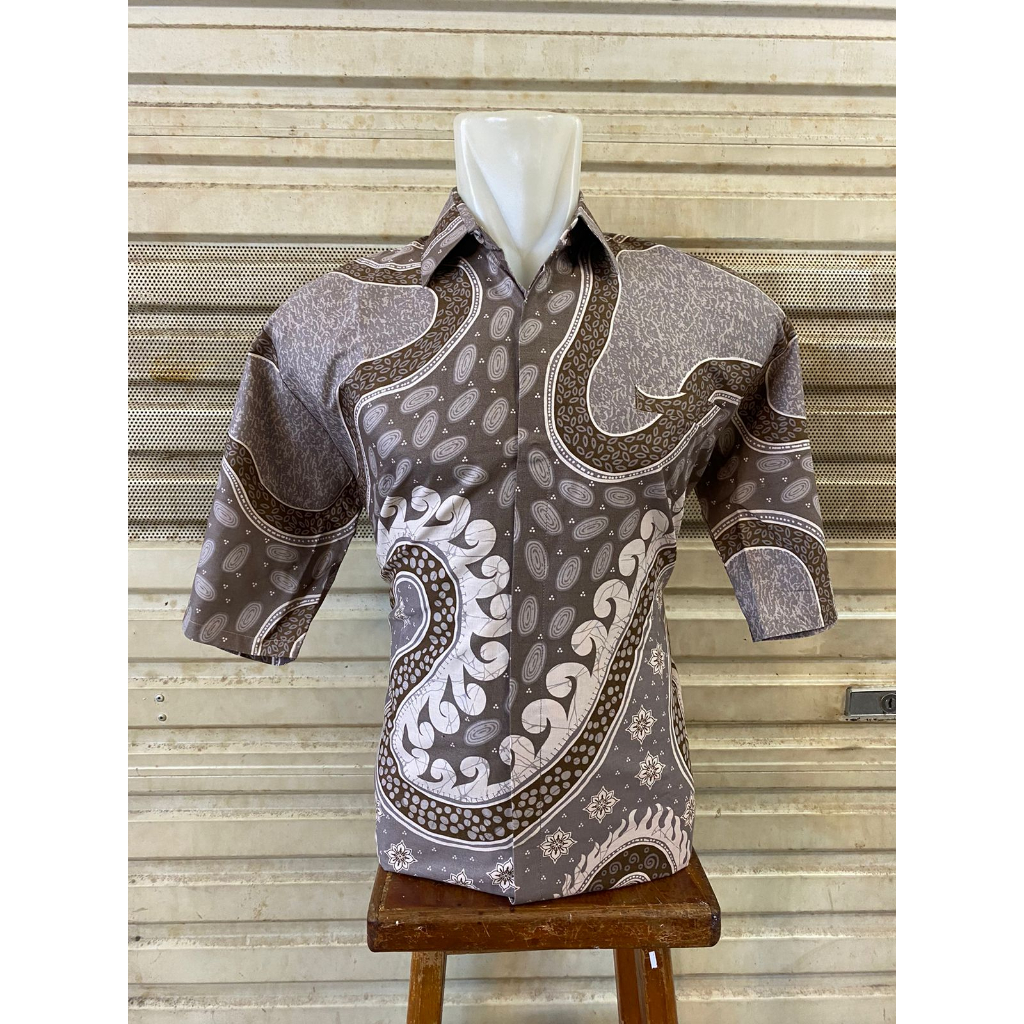 HEM BATIK PRIA LENGAN PENDEK BERFURING COKLAT SUSU COD