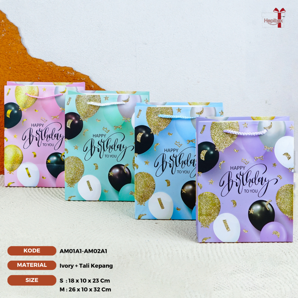 Paperbag Ultah/ Paperbag Glitter/ Paperbag Balon/ Tas Kado/ tas Sovenir/ Tas Happy Birthday | AM01A1-AM02A1