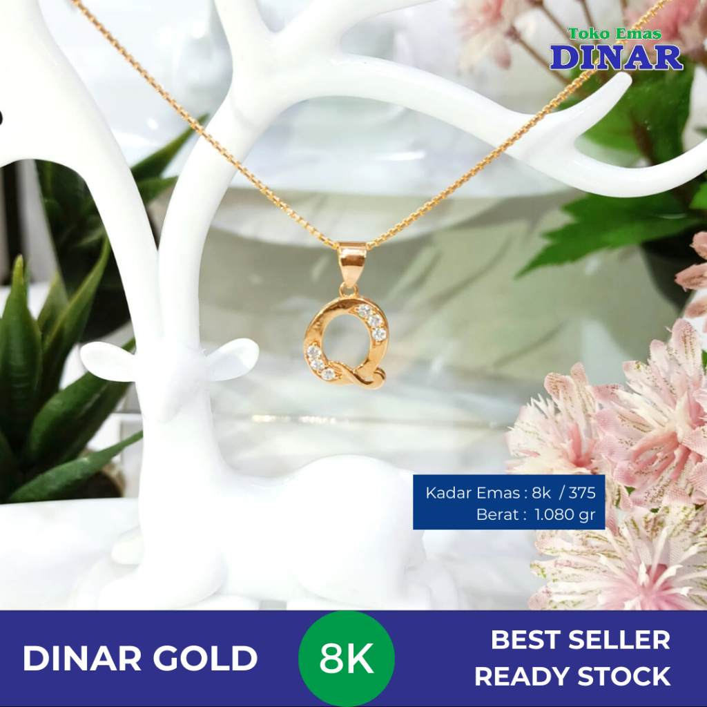 LIONTIN BATU AD HURUF "Q" SLP KADAR EMAS MUDA - 8K