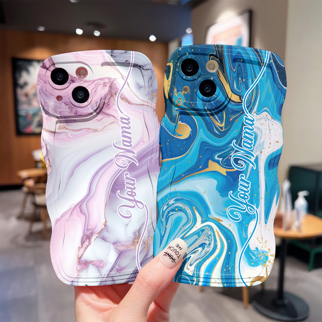 Evi_Drphone Case Gelombang Motif Marble Bisa Request Nama Cocok Untuk Vivo Oppo Samsung Iphone