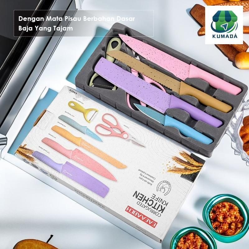 PISAU SET DAPUR /  Stainless Kitchen Knife Set / Pisau Jerami dilapis anti lengkap dapur 1 Set isi 6 pcs