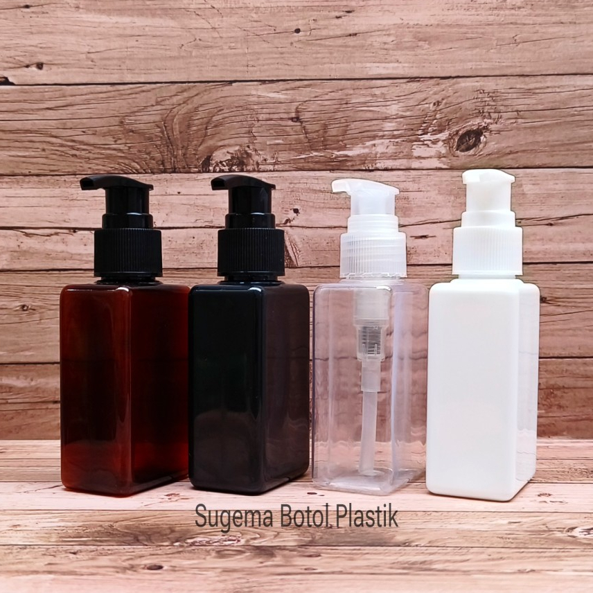 Botol Pump 100ml Kotak Hitam / Botol Pump 100 Ml Bening Pump Lotion