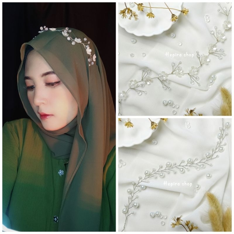 4ds Headpiece Bunga/Headpiece Mutiara/Headpiece Hijab/Bando Hijab/Hiasan Kepala Hijab