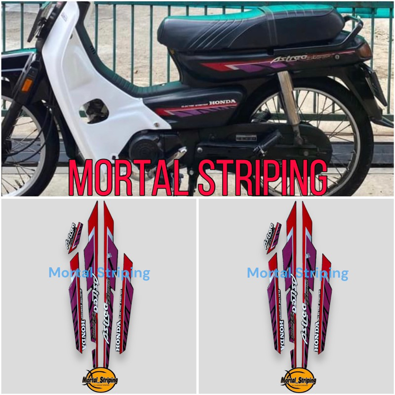 STIKER STRIPING LIS BODY MOTOR HONDA ASTREA GRAND 93 1993 MERAH UNGU