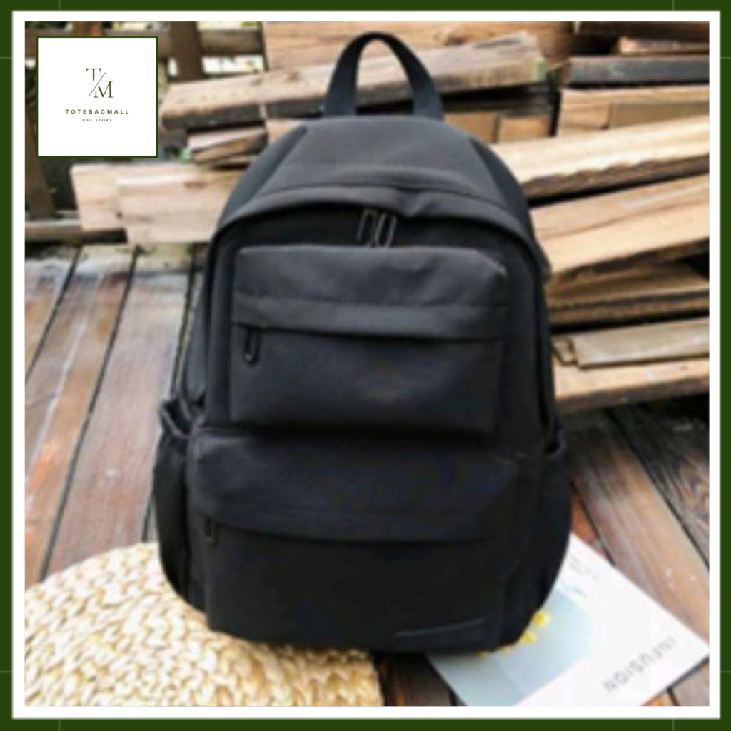 [MURAH BANGET] Tas Anak Sekolah Kapasitas Besar Tas Pria Wanita Ransel Hitam Polos Muat Laptop 16 Inch Totebagmall