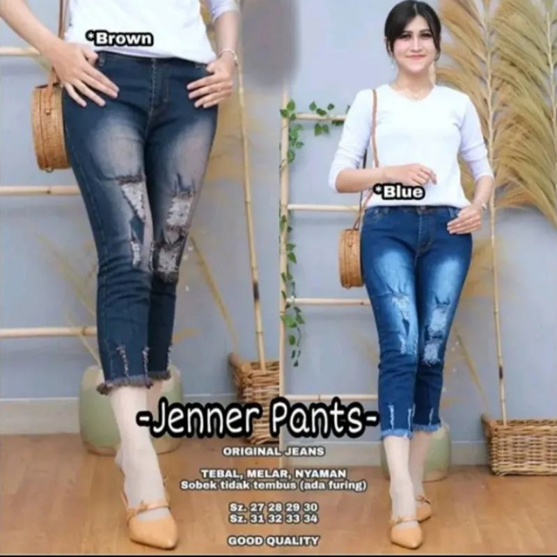 Celana Jeans Wanita Sobek Jenner Pant Bahan Jeans Premium Lembut Melar Tidak Kaku Dan adem