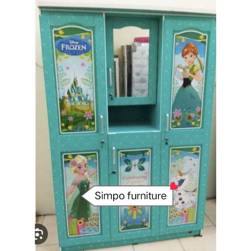 Lemari Pakaian Anak 3 Pintu Apanel Frozen Hijau(CUCI GUDANG)