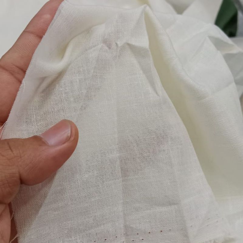 Bahan Kain Linen Katun Tipis Warna Broken White Harga 0,5m