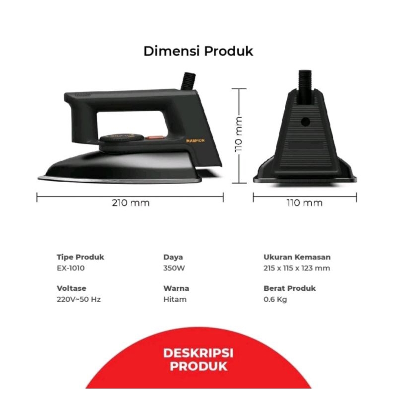 MASPION Setrika Listrik EX-1010 - Gosokan Baju EX1010 EX 1010