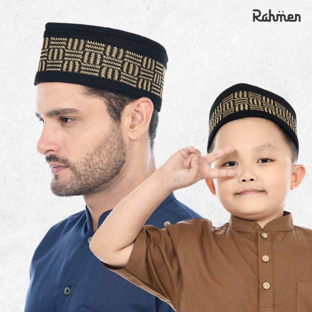 Rahmen - Songkok Rajut Nusantara Couple Ayah Anak warna Hitam Krem