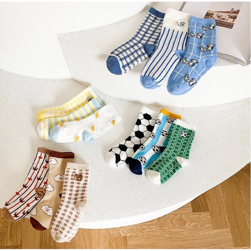 Kaos Kaki Anak Model Triple Motif Bola Bee Bear