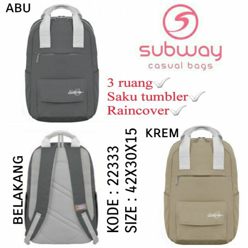 Tas Ransel Original Subway 22333 Warna Abu Krem | Tas Wanita Subway Murah