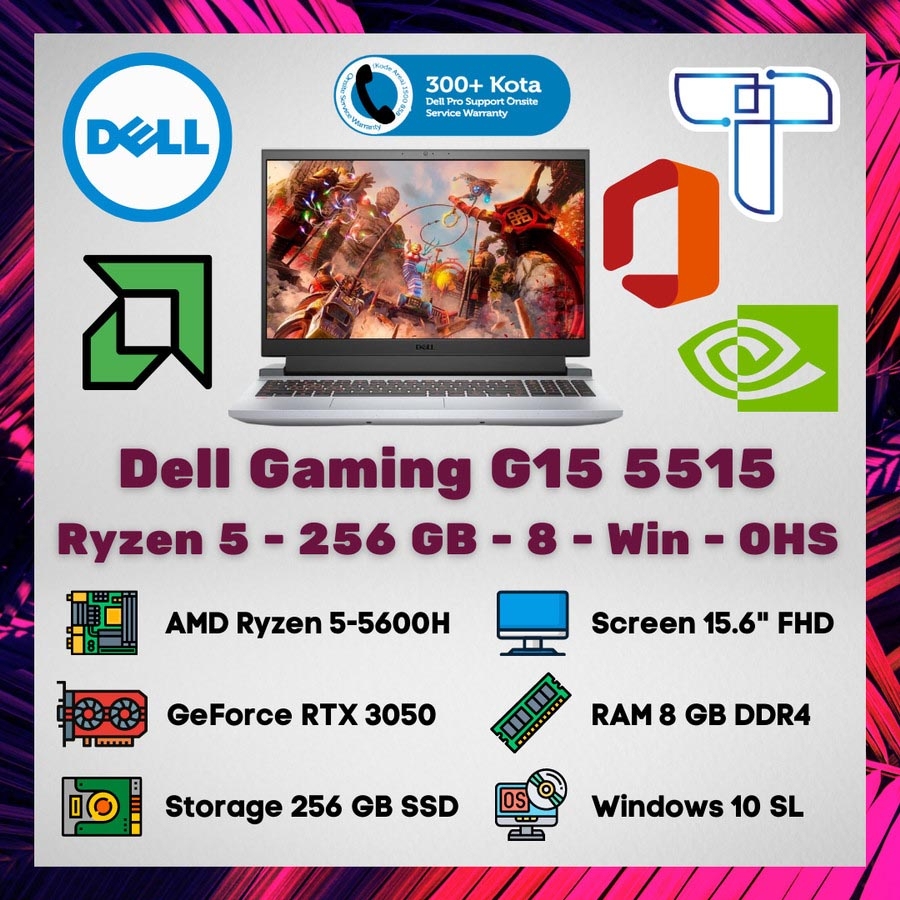 Dell Gaming Notebook Laptop G15 5515 - R5 - 256 - 8 - Win - OHS - VGA