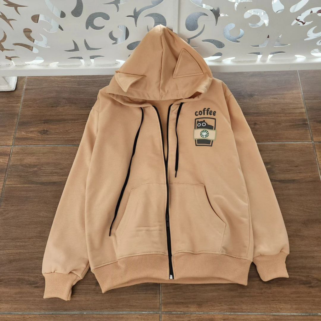 Atnara - Coffee Beer Cat Zipper Hodie l  Hodie Jaket Unisex