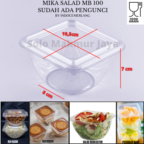 (50pcs) Tray Mika Salad Buah Potong MB 100 Kapasitas 500ml Salad Tray MB100 Tempat Salad Kotak Salad
