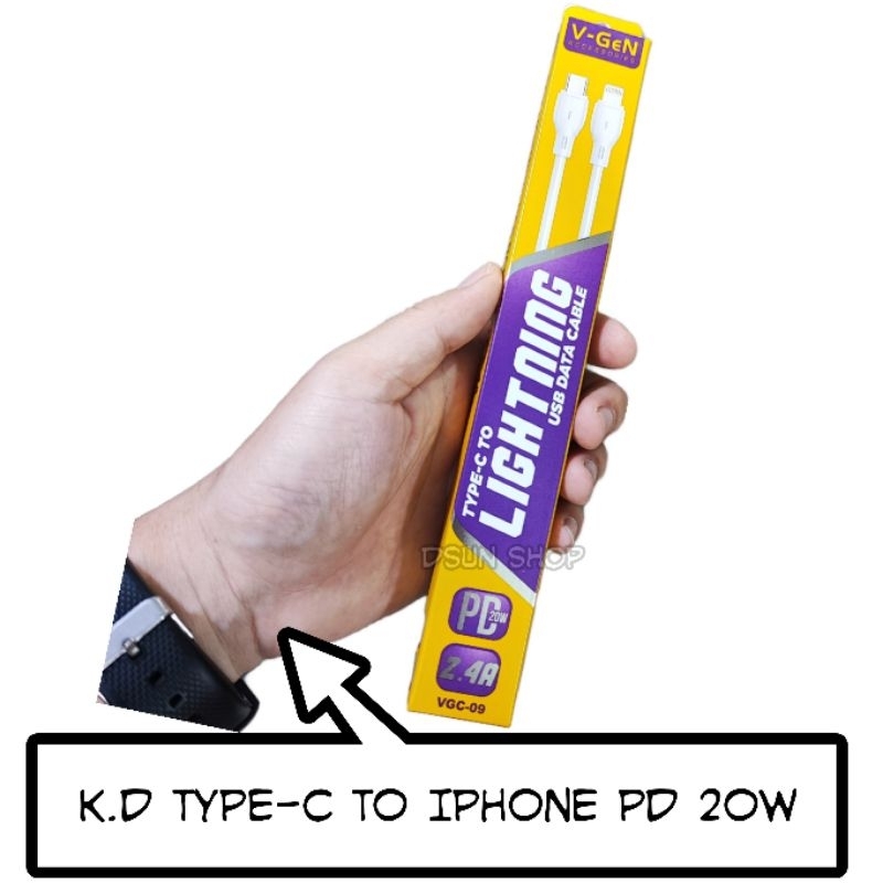 Kabel Data 20w VGC-09 Type C to Lightning iphone 2.4A  Fast Charging vgen ori