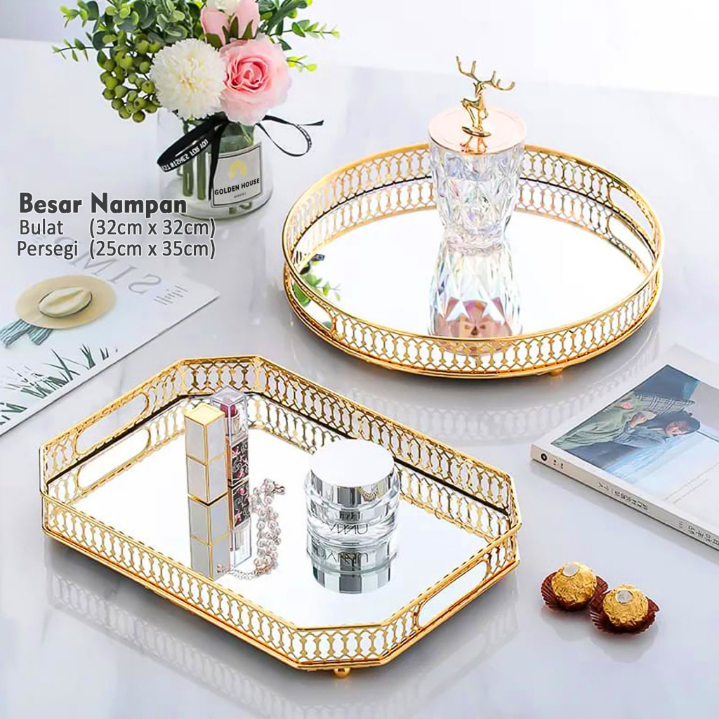 IDEAME NAMPAN DEKORASI HOME DECORATION EXCLUSIVE GOLD / NAMPAN GOLD KACA / NAMPAN MINUMAN / NAMPAN