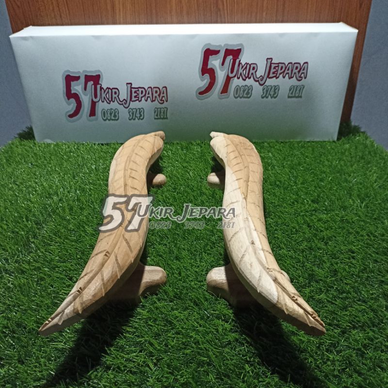 1 set Handle Gagang pintu rumah/ kamar bahan kayu jati - Tarikan pintu ukir asli jepara motif daun