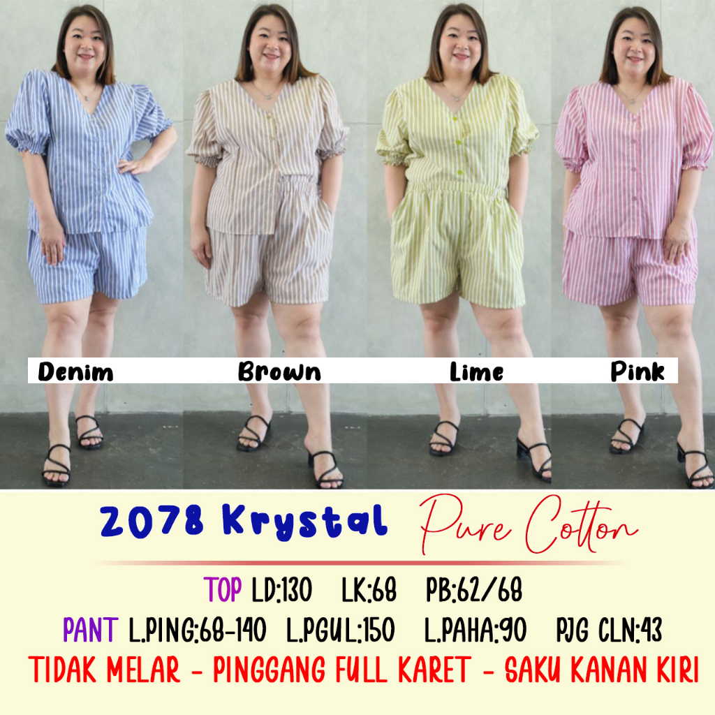2078KRYSTAL BAJU SETELAN WANITA BIGSIZE JUMBO MURAH NEW