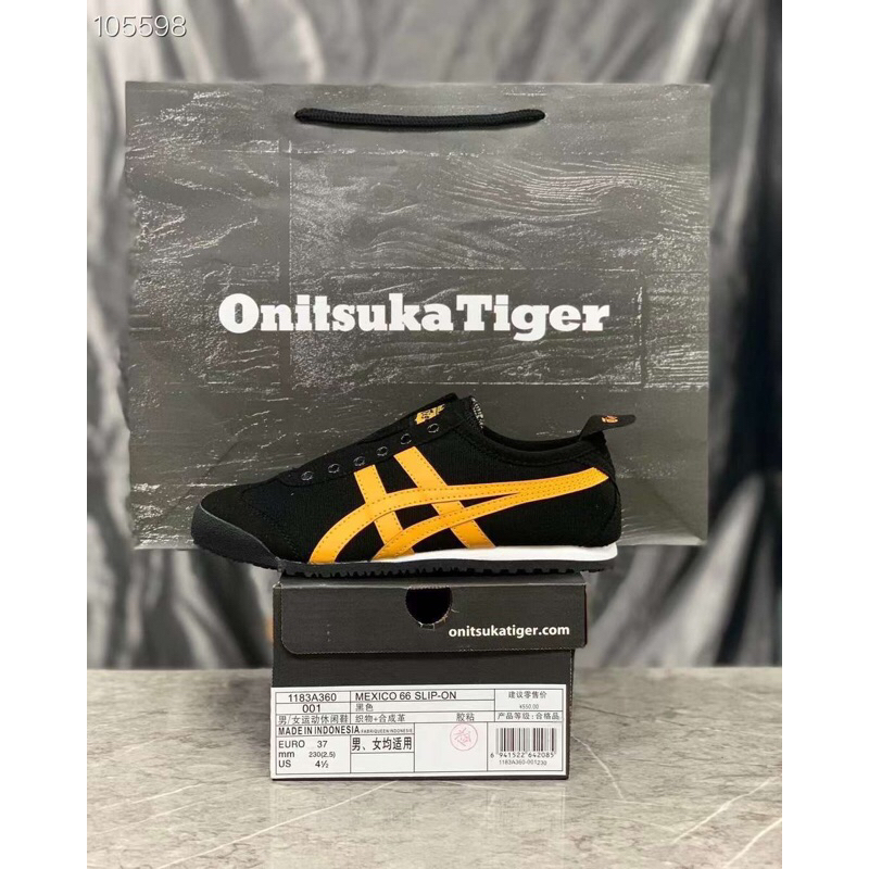 Onitsuka Tiger Mexico 66 Slip-On Black/Tiger Yellow 100% Original Material