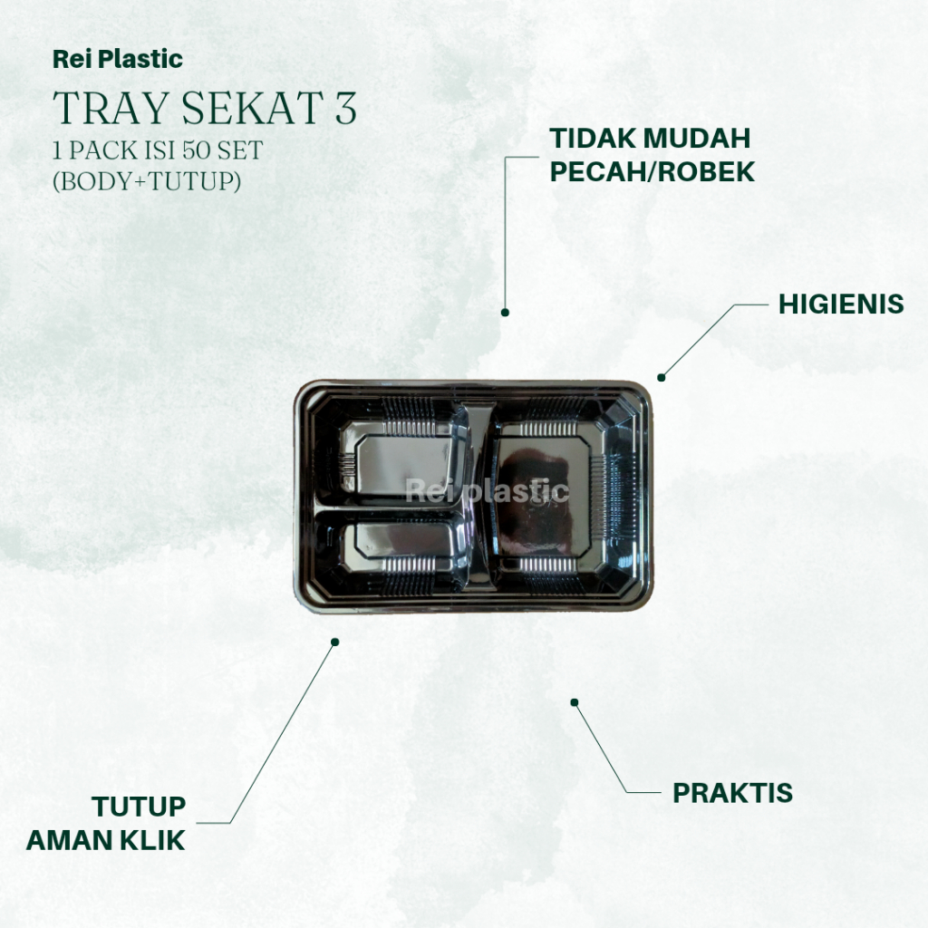 MIKA BENTO SEKAT 3 / TRAY SEKAT 3 HITAM PER PACK