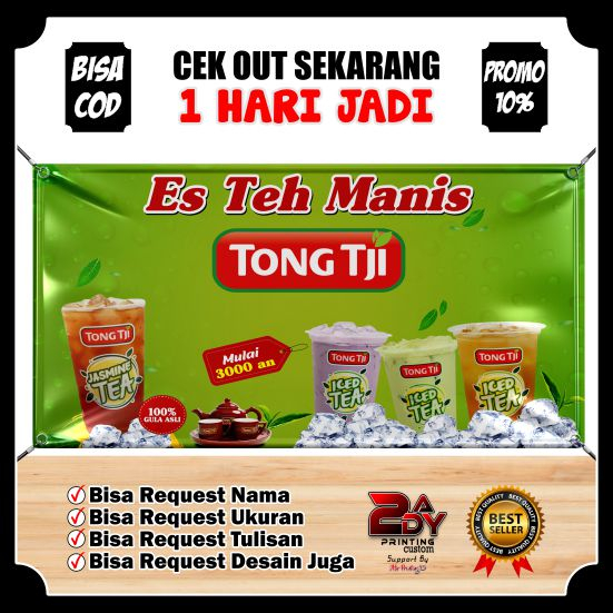 Spanduk Es Teh TongTji / Banner Es Teh Tong Tji Ukuran 200 X 80