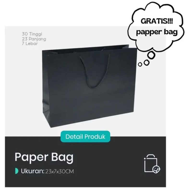 

paper bag polos hitam ukuran 23x7x30cm buat kado souvenir wisuda pernikahan