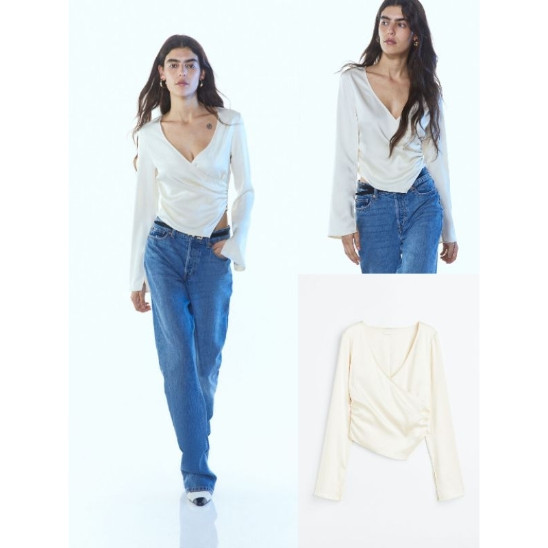 HM SATIN WRAP BLOUSE - Atasan blouse wanita lengan panjang