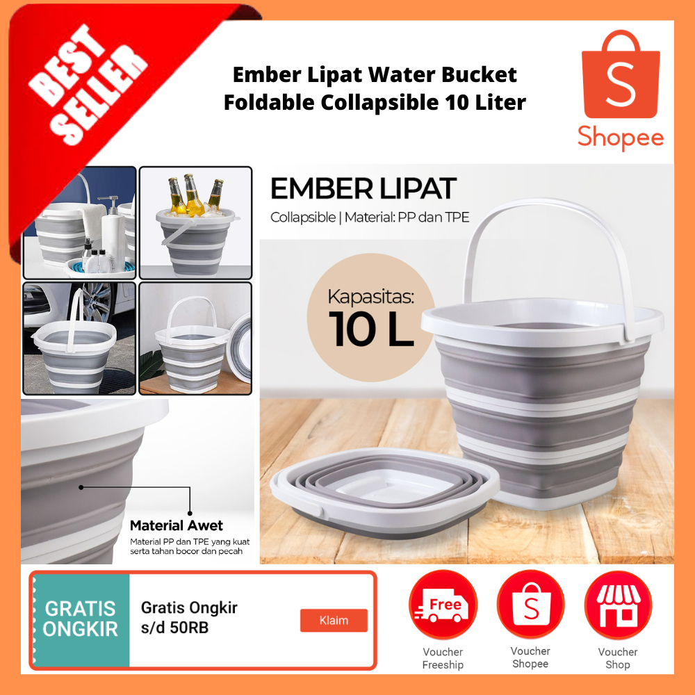Ember Lipat Water Bucket Foldable Collapsible 10 Liter / Ember Lipat Portable Penyimpanan Besar Pera