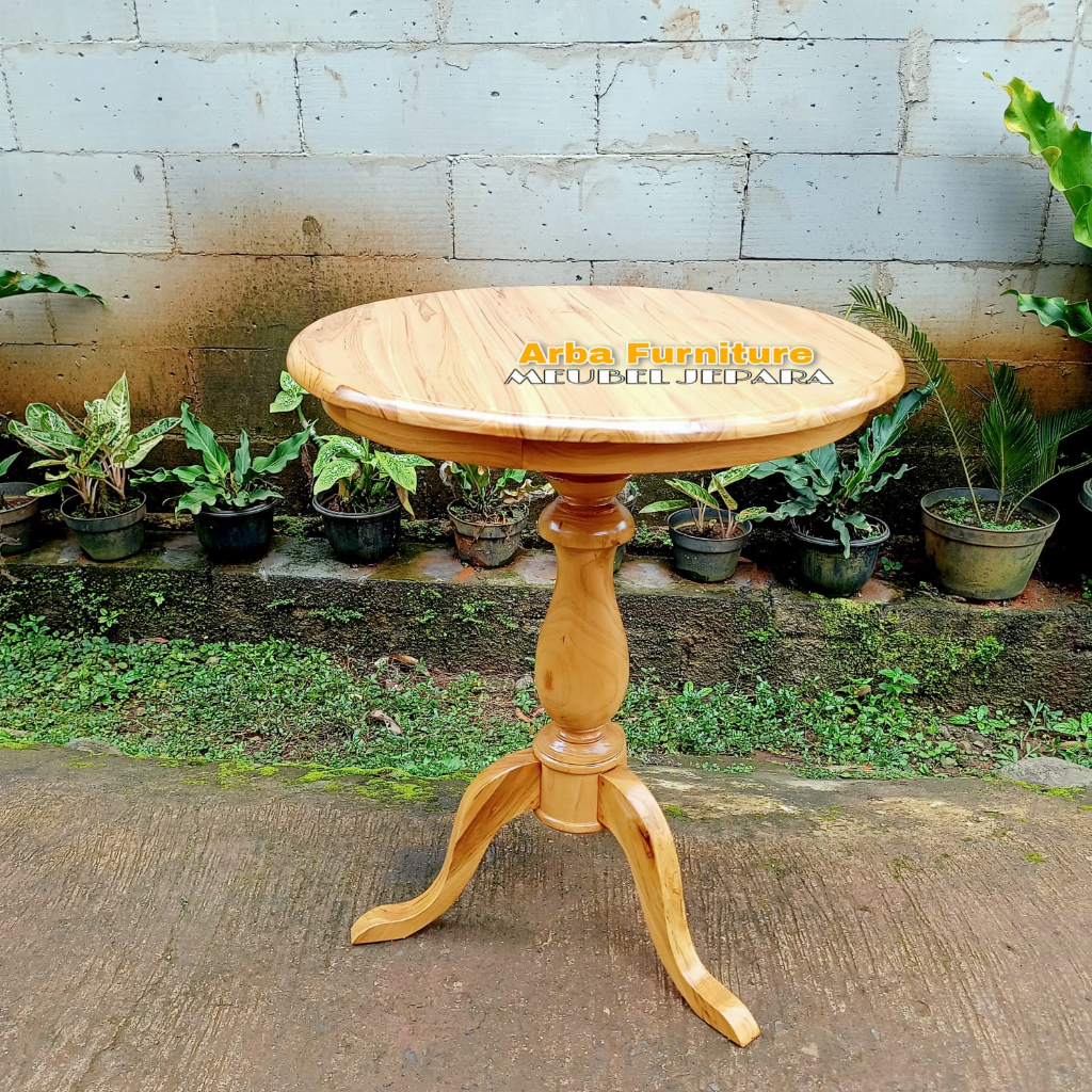 Meja Teras Meja Cafe bulat Minimalis Kayu Jati Meja bulat